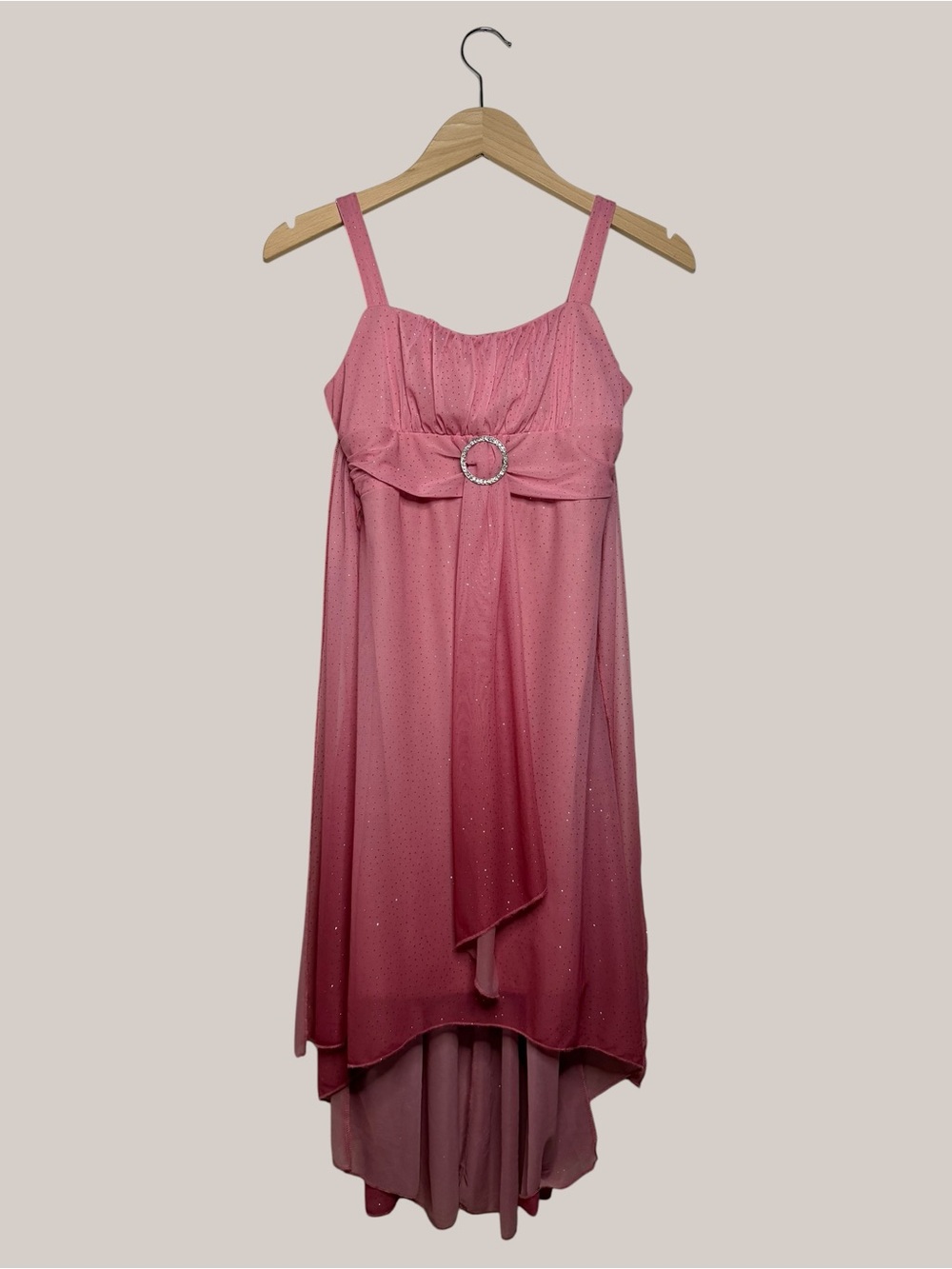 Y2K Vintage pink ombre sparkly babydoll high-low dress w buckle